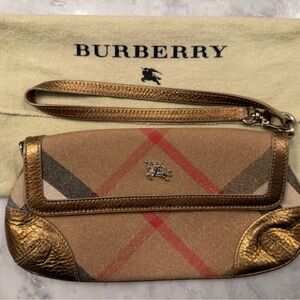 Burberry Tan and Gold Check Wristlet